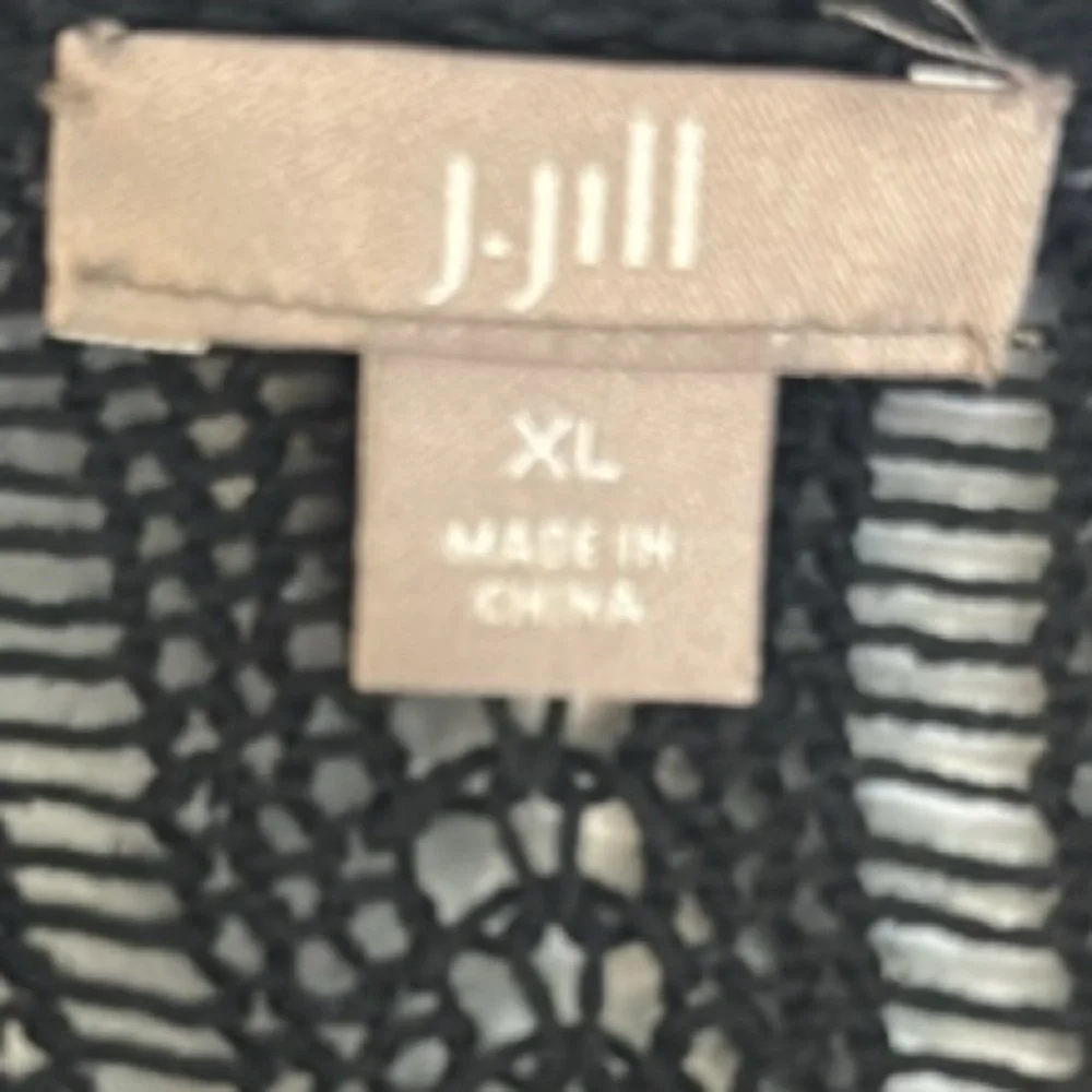J.Jill Open Knit Longline Cardigan XL Linen & Cotton Black Duster Sweater